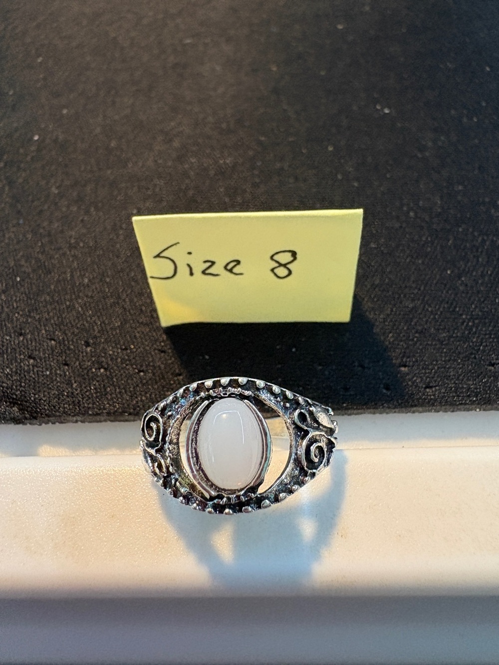Sterling-Style White Stone Filigree Women's Ring - Size 8